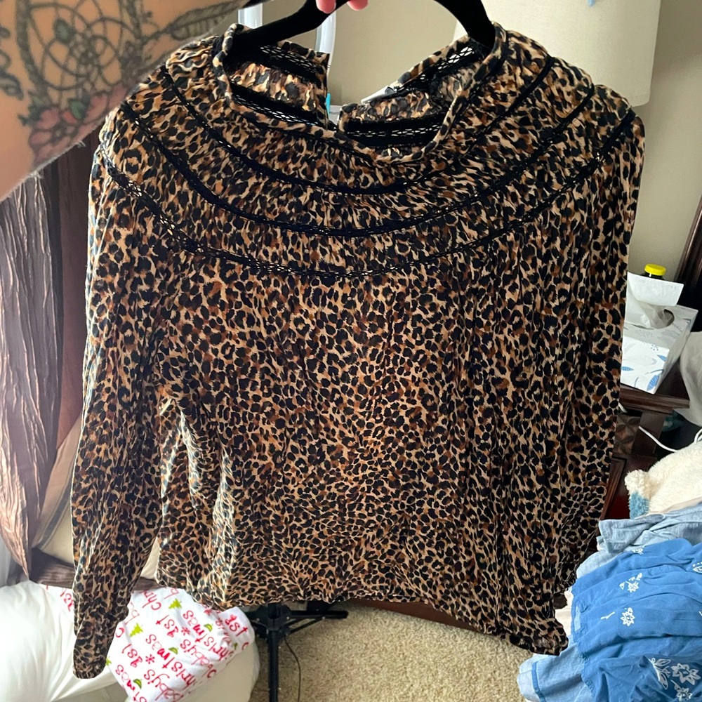 Cheetah Blouse with lace scoop neck